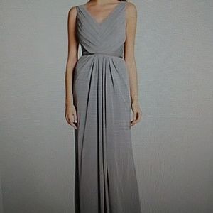 Monique Lhuillier Amelia pleat V Neck chiffon gown